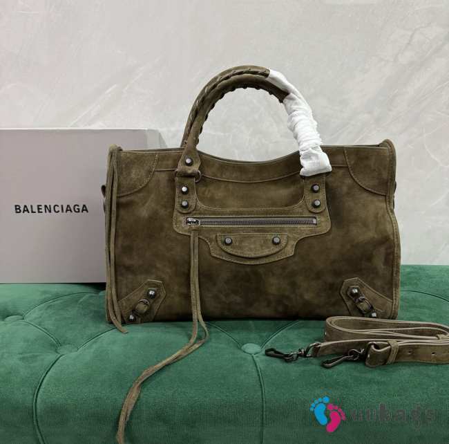 Uubags Balenciaga Le City bag medium in khaki suede calfskin, brass hardware 38x26x24cm - 1