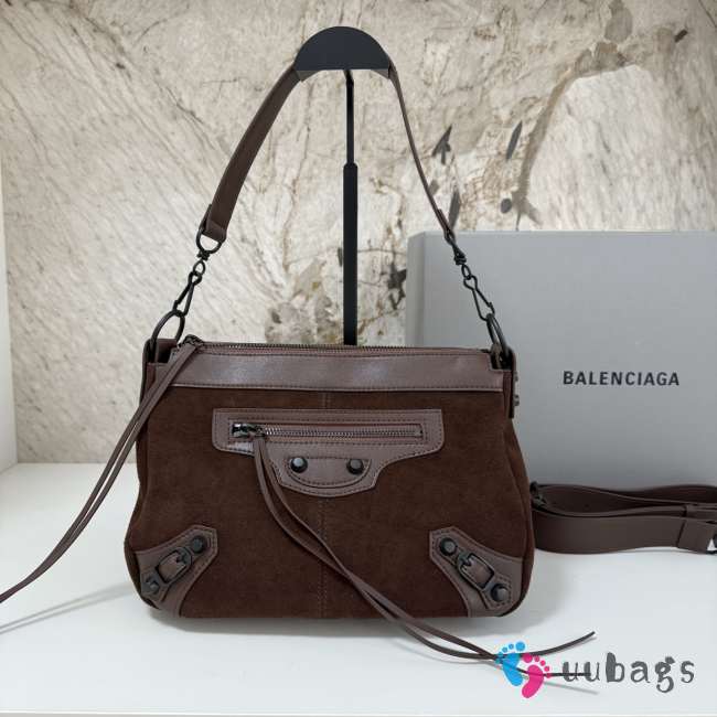 Uubags Balenciaga Le City Moto Bag in Dark Brown Suede Leather 27.9x19x13.9cm - 1