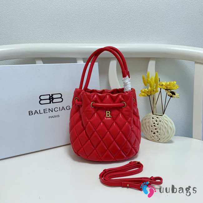 Uubags Balenciaga Small B Bucket Bag In Red Lambskin Leather 21x20x16cm - 1