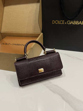 Uubags Dolce & Gabbana Iguana-print calfskin mini bag in dark chocolate 11x20x3cm