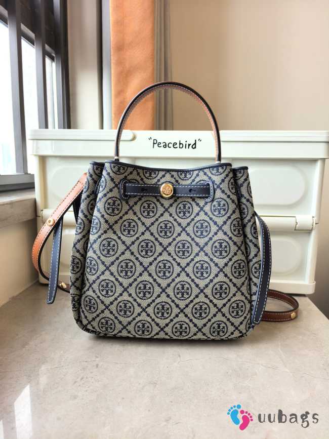 Uubags Tory Burch Romy T monogram bucket bag in tory navy 22x21.5x9.5cm - 1