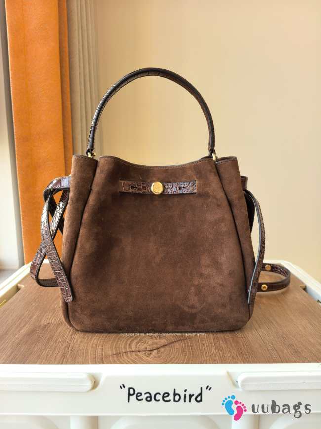 Uubags Tory Burch Romy Suede Bucket Bag In Dark Brown 22x21.5x9.5cm - 1