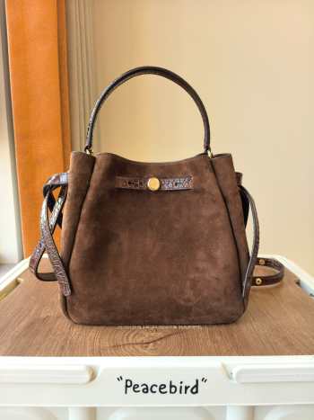 Uubags Tory Burch Romy Suede Bucket Bag In Dark Brown 22x21.5x9.5cm