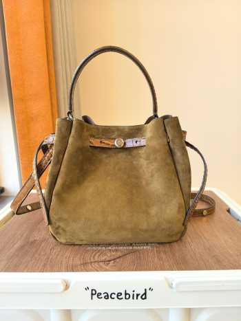 Uubags Tory Burch Romy Suede Bucket Bag In Dark Olive 22x21.5x9.5cm