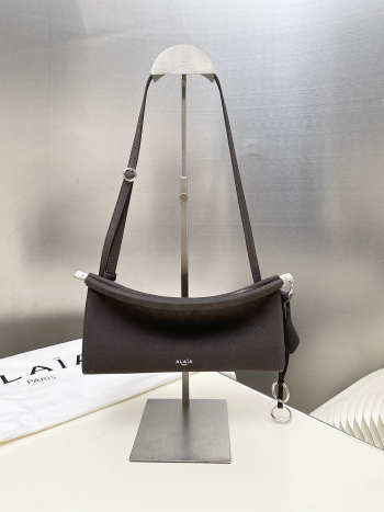 Uubags Alaia Le Click East West Small Bag In Dark Chocolate Nubuck Calfskin 25x12.5x7cm