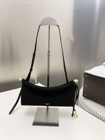 Uubags Alaia Le Click East West Small Bag In Black Nubuck Calfskin 25x12.5x7cm