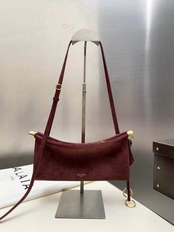 Uubags Alaia Le Click East West Small Bag In Bordeaux Suede Goatskin Leather 25x12.5x7cm