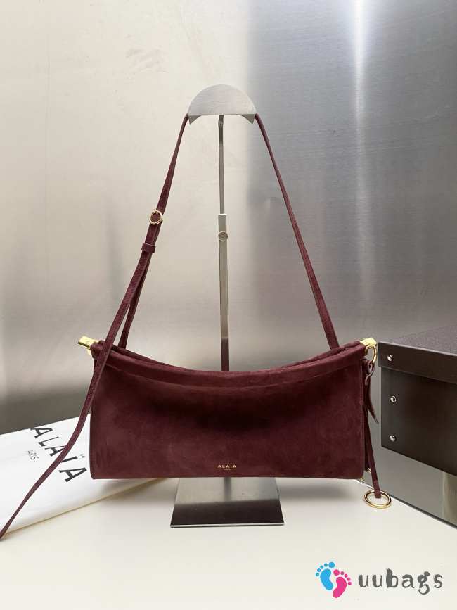 Uubags Alaia Le Click East West Medium Bag In Bordeaux Suede Goatskin Leather 30x14x9cm - 1