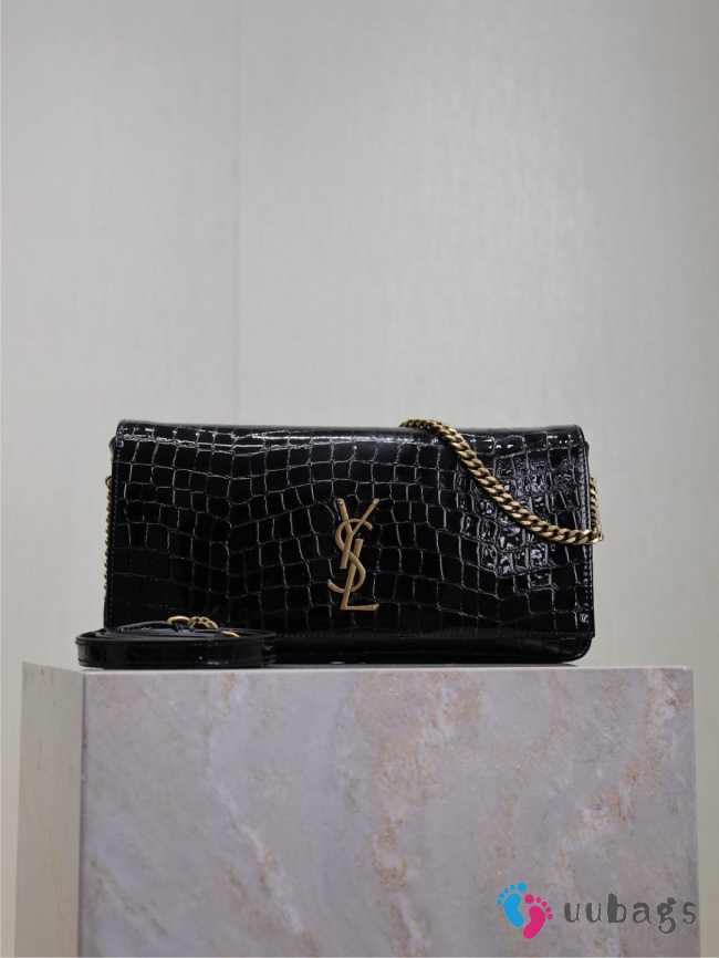 Uubags Kate Chain Wallet in Black Crocodile-Embossed Patent Leather 26x13.5x4.5cm - 1