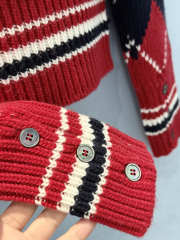 Uubags Thom Browne Argyle Intarsia Merino Wool Shrunken Cardigan Red/Blue - 4