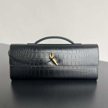 Bottega Veneta Andiamo Clutch in Black Crocodile-Embossed Leather 31x13x3cm