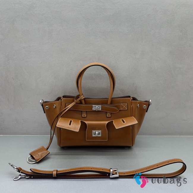Uubags Balenciaga Bel Air Carry All bag mini in suede brown smooth calfskin, aged-silver hardware 24x10x17cm - 1