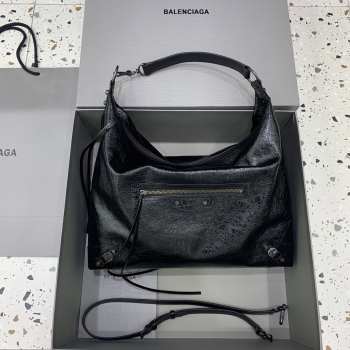 Uubags Balenciaga Le City hobo bag medium in black Arena lambskin, brass hardware 37x11x35cm