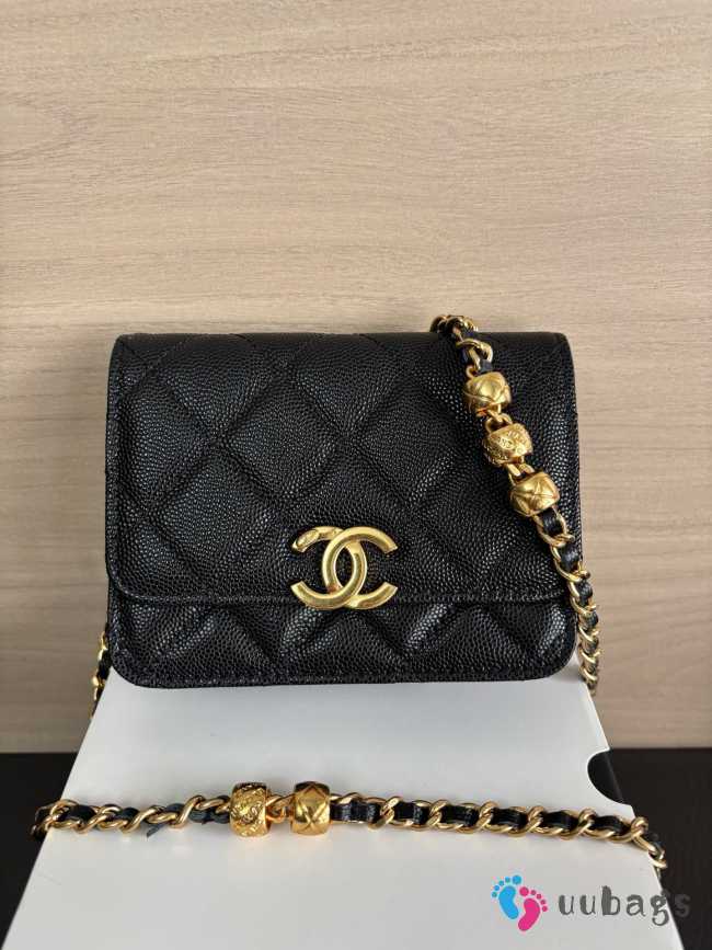 Uubags Chnael Mini Woc Wallet On Chain In Black Caviar Calfskin & Gold-Tone Metal 12x7.5x3cm - 1