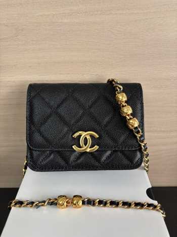 Uubags Chnael Mini Woc Wallet On Chain In Black Caviar Calfskin & Gold-Tone Metal 12x7.5x3cm