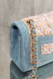 Uubags Chanel Mini Flap Bag Orange/ Blue Tweed & Denim With Gold Hardware 20cm - 2