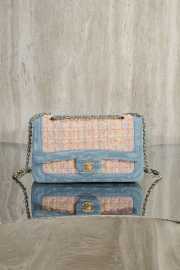 Uubags Chanel Medium Flap Bag Orange/ Blue Tweed & Denim With Gold Hardware 25cm - 1