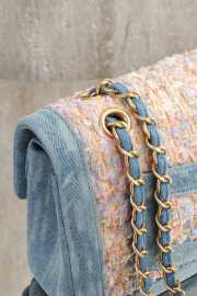 Uubags Chanel Medium Flap Bag Orange/ Blue Tweed & Denim With Gold Hardware 25cm - 3