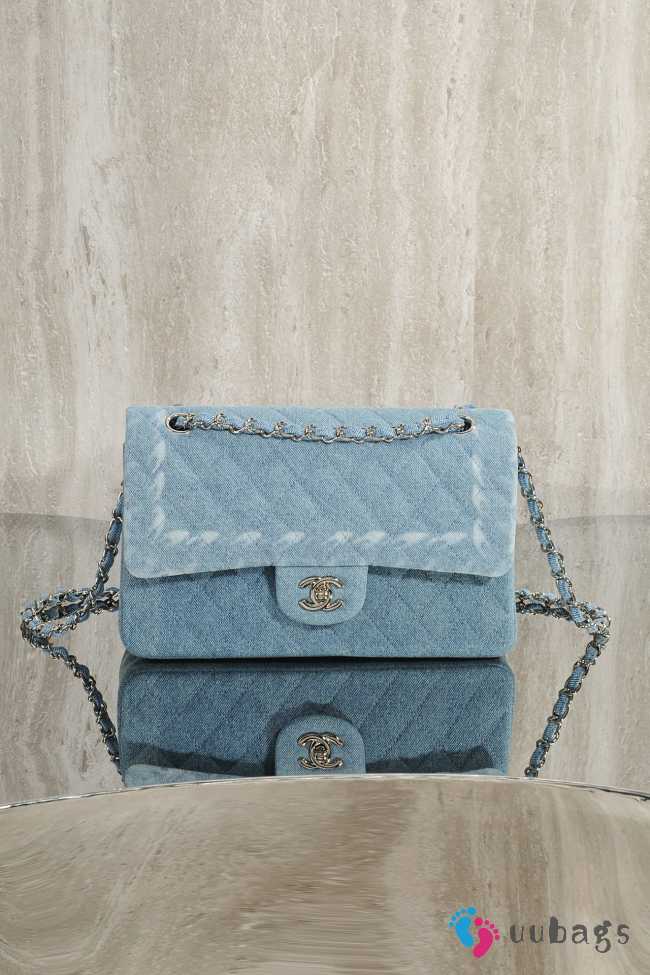 Uubags Chanel Medium Classic Flap Blue Washed Denim With Silver Hardware 25cm - 1
