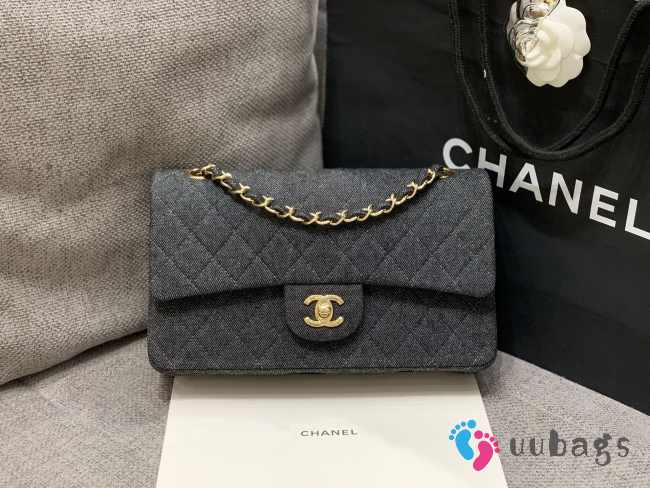Uubags Chanel classic flap handbag in black denim 25cm - 1
