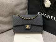Uubags Chanel classic flap handbag in black denim 25cm - 1