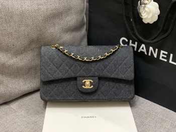 Uubags Chanel classic flap handbag in black denim 25cm