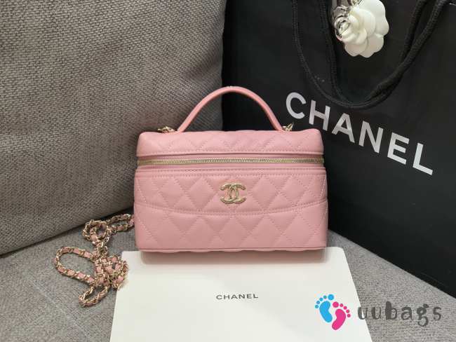 Uubags Chanel Vanity pink bag with shoulder strap glossy calfskin with grain effect & gold-plated metal - 1