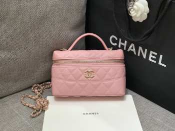 Uubags Chanel Vanity pink bag with shoulder strap glossy calfskin with grain effect & gold-plated metal