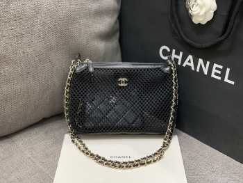 Uubags Chanel Mesh Shiny Lambskin Clutch With Chain Black 15x21.5x6cm