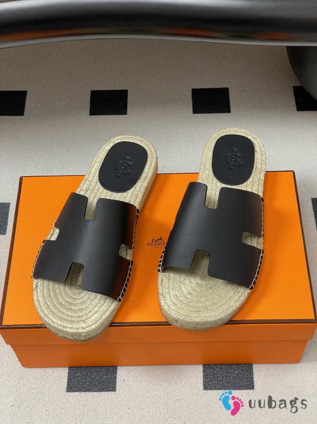 Uubags Hermes Old espadrille noir natural leather sole with natural rubber insert - 1