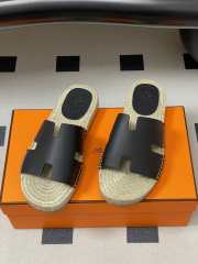 Uubags Hermes Old espadrille noir natural leather sole with natural rubber insert - 1