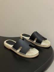 Uubags Hermes Old espadrille noir natural leather sole with natural rubber insert - 6