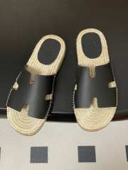 Uubags Hermes Old espadrille noir natural leather sole with natural rubber insert - 3