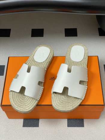 Uubags Hermes Old espadrille white natural leather sole with natural rubber insert