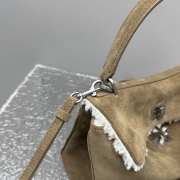 Uubags Balenciaga Rodeo handbag mini in noce/white suede calfskin and white fleecel, aged-silver hardware - 6