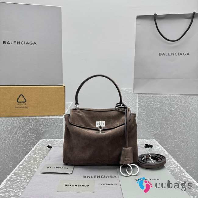 Uubags Balenciaga Rodeo Handbag mini in light espresso waxed suede calfskin and smooth calfskin, aged-silver hardware - 1