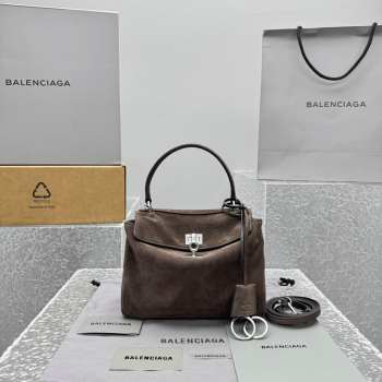 Uubags Balenciaga Rodeo Handbag mini in light espresso waxed suede calfskin and smooth calfskin, aged-silver hardware