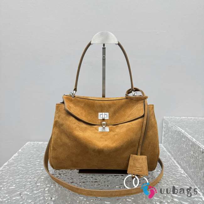 Uubags Balenciaga Rodeo handbag in medium tan waxed suede calfskin and smooth calfskin, aged-silver hardware - 1