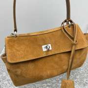 Uubags Balenciaga Rodeo handbag in medium tan waxed suede calfskin and smooth calfskin, aged-silver hardware - 6