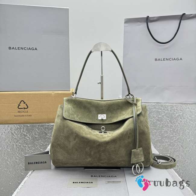 Uubags Balenciaga Rodeo handbag in large green waxed suede calfskin and smooth calfskin, aged-silver hardware - 1