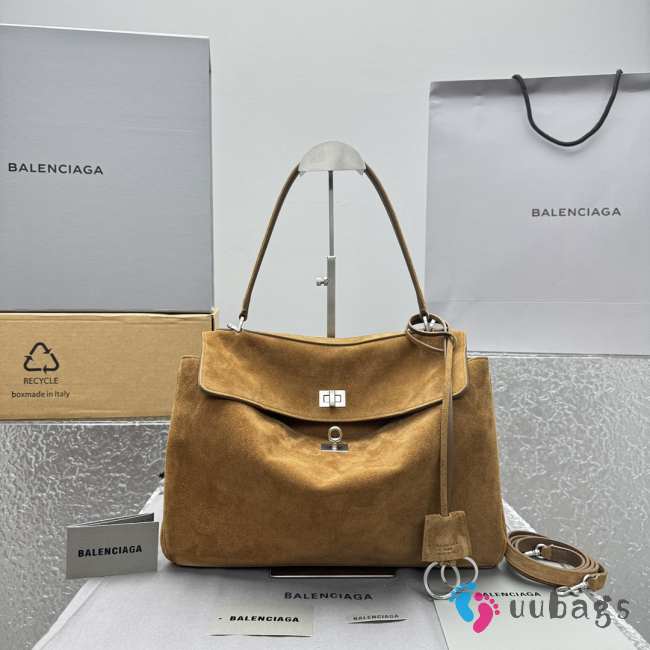Uubags Balenciaga Rodeo handbag in large tan waxed suede calfskin and smooth calfskin, aged-silver hardware - 1