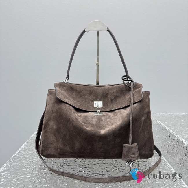 Uubags Balenciaga Rodeo handbag in large light espresso waxed suede calfskin and smooth calfskin, aged-silver hardware - 1