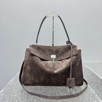 Uubags Balenciaga Rodeo handbag in large light espresso waxed suede calfskin and smooth calfskin, aged-silver hardware
