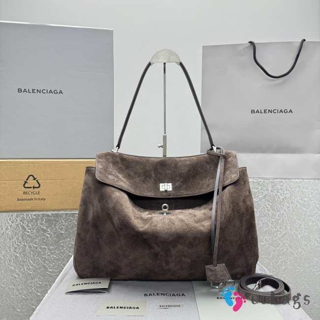 Uubags Balenciaga Rodeo handbag in light espresso waxed suede calfskin, aged-silver hardware - 1