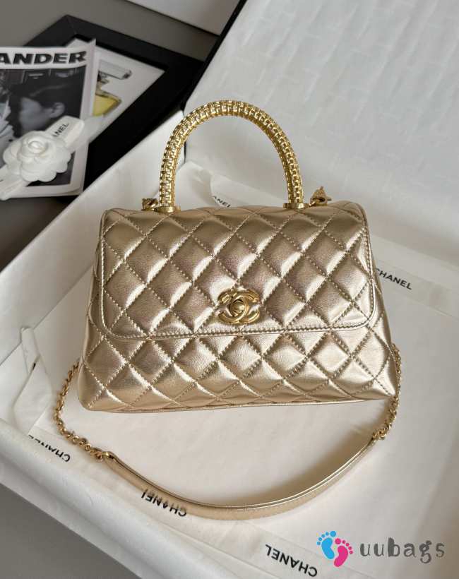 Uubags Chanel Mini Kelly Shopper Metallic Light Gold Calfskin Brushed Gold Hardware 13x18x9cm - 1