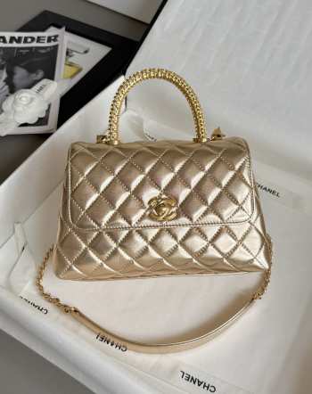 Uubags Chanel Mini Kelly Shopper Metallic Light Gold Calfskin Brushed Gold Hardware 13x18x9cm