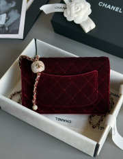Uubags Chanel 25A Pearl Crush wallet on chain in burgundy quilted velvet 12.3x19.2x3.5cm - 3