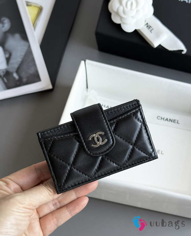 Uubags Chanel card holder in black caviar leather with silver hardware 10.4x7x2cm - 1
