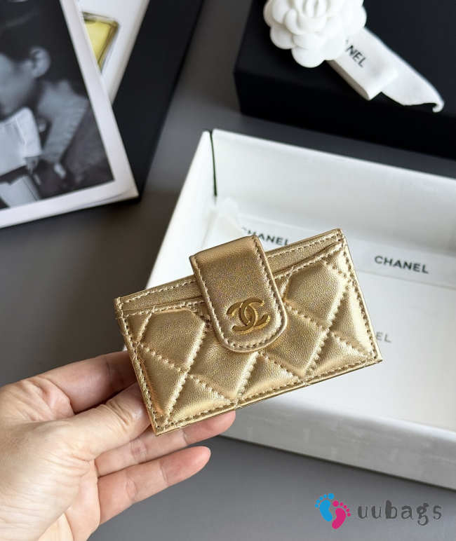 Uubags Chanel Classic Flap Card Holder Gold Metallic Lambskin With Gold-tone Metal 10.4x7x2cm - 1