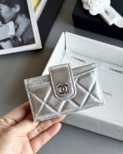 Uubags Chanel Classic Flap Card Holder Silver Metallic Lambskin With Silver-tone Metal 10.4x7x2cm - 1